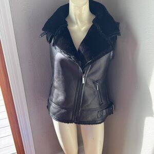 Michael Kors faux fur and faux leather biker vest size xxs